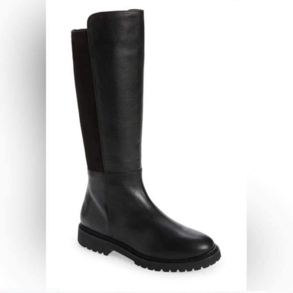 AQUATALIA Weatherproof black leather winter boots knee high zipper side size 5.5